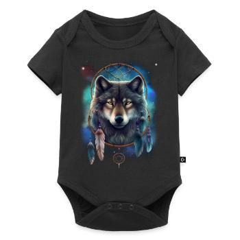 Wolf Space Dream Catcher Plumes spirituelles Wolf - Body à manches courtes Premium Bébé - noir - Devant