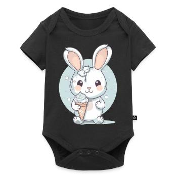 Gâterie estivale : Lapin avec crème glacée - Body à manches courtes Premium Bébé - noir - Devant