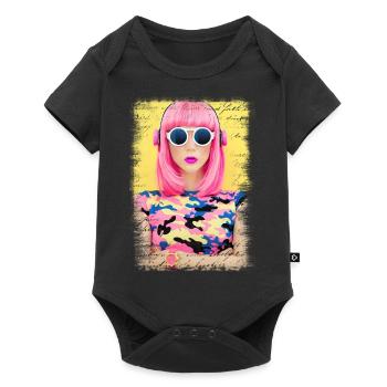 Retro fashion vintage cool 80s woman girl pop art - Baby Premium short-sleeve bodysuit - black - Front