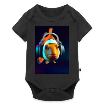 Clownfisch Kopfhörer - Baby Premium Kurzarmbody - Schwarz - Vorne
