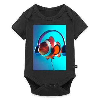 Clownfisch Kopfhörer - Baby Premium Kurzarmbody - Schwarz - Vorne