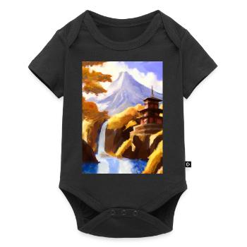 Japan Tower Wasserfall Gemälde - Baby Premium Kurzarmbody - Schwarz - Vorne
