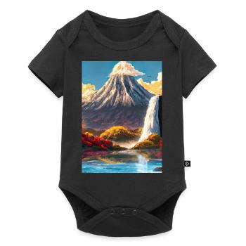 Japan Tower Wasserfall Gemälde - Baby Premium Kurzarmbody - Schwarz - Vorne