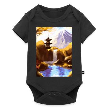 Japan Tower Wasserfall Gemälde - Baby Premium Kurzarmbody - Schwarz - Vorne