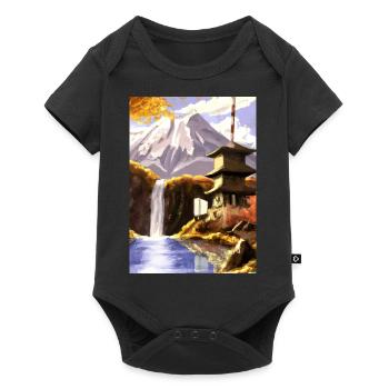 Japan Tower Wasserfall Gemälde - Baby Premium Kurzarmbody - Schwarz - Vorne