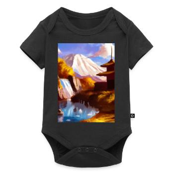 Japan Tower Wasserfall Gemälde - Baby Premium Kurzarmbody - Schwarz - Vorne