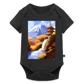 Japan Tower Wasserfall Gemälde - Baby Premium Kurzarmbody - Schwarz - Vorne