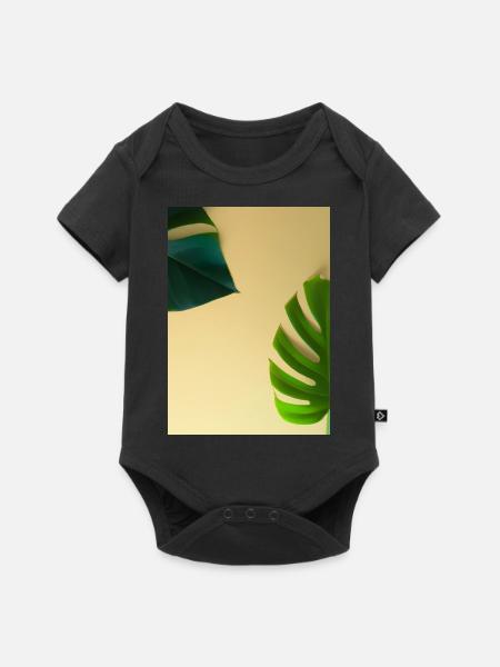 Monstera-Blätter - Baby Premium Kurzarmbody - Schwarz