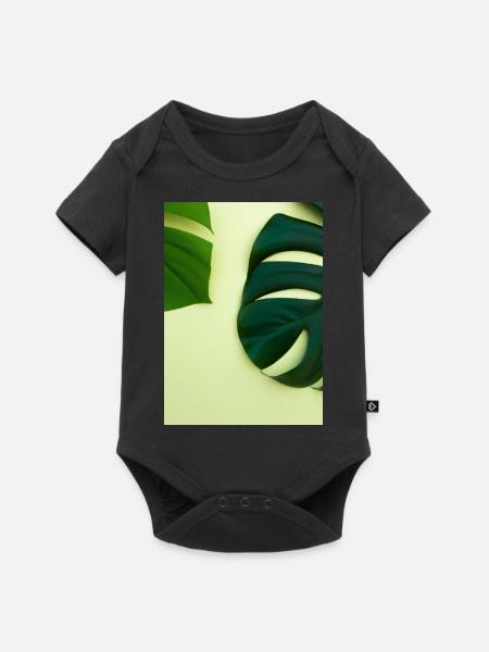 Monstera-Blätter - Baby Premium Kurzarmbody - Schwarz