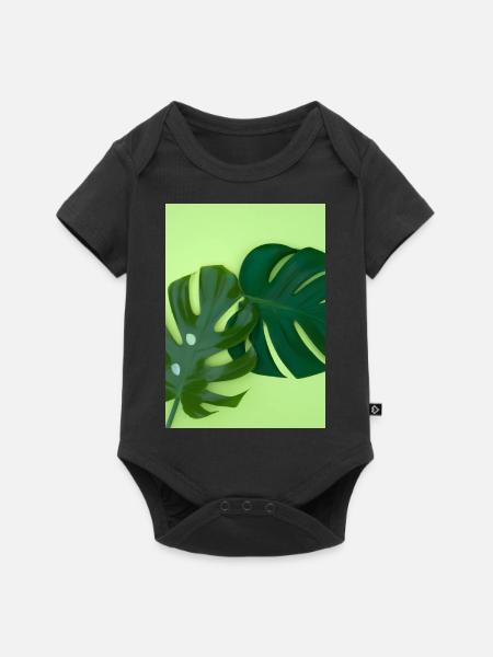 Monstera-Blätter - Baby Premium Kurzarmbody - Schwarz