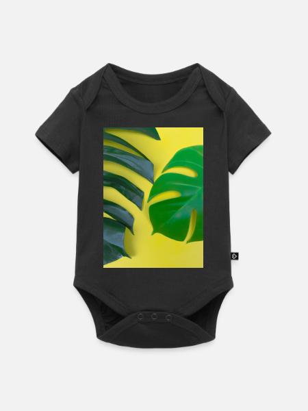 Monstera-Blätter - Baby Premium Kurzarmbody - Schwarz