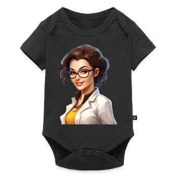 Portrait of a young woman in cartoon style - Baby Premium short-sleeve bodysuit - black - Front