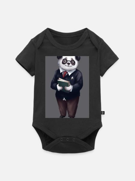 Bibliothekar Panda - Baby Premium Kurzarmbody - Schwarz