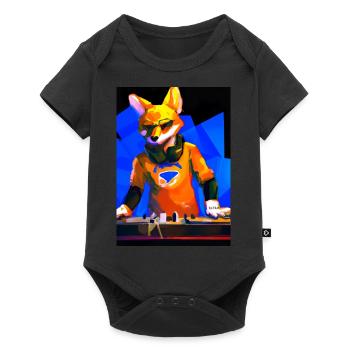Fox am DJ-Pult - Baby Premium Kurzarmbody - Schwarz - Vorne