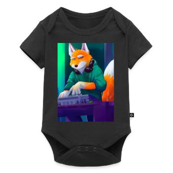Fox am DJ-Pult - Baby Premium Kurzarmbody - Schwarz - Vorne