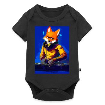 Fox am DJ-Pult - Baby Premium Kurzarmbody - Schwarz - Vorne