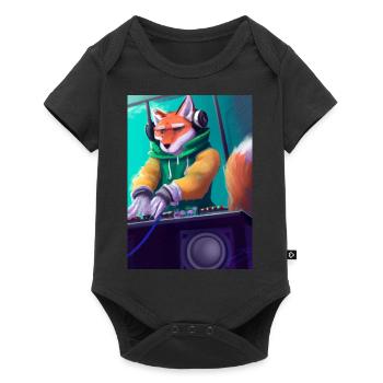 Fox am DJ-Pult - Baby Premium Kurzarmbody - Schwarz - Vorne