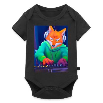 Fox am DJ-Pult - Baby Premium Kurzarmbody - Schwarz - Vorne