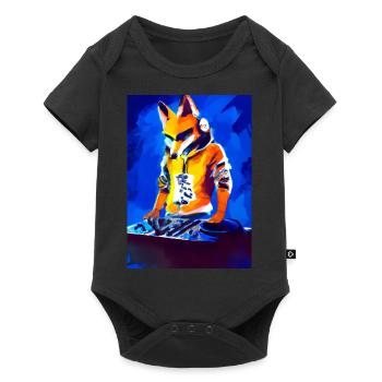 Fox am DJ-Pult - Baby Premium Kurzarmbody - Schwarz - Vorne
