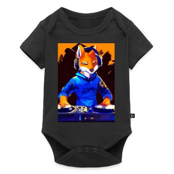 Fox am DJ-Pult - Baby Premium Kurzarmbody - Schwarz - Vorne
