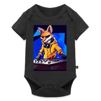 Fox am DJ-Pult - Baby Premium Kurzarmbody - Schwarz - Vorne