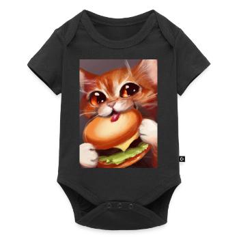 Katze frisst Burger - Baby Premium Kurzarmbody - Schwarz - Vorne