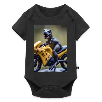 Dinosaurier auf Motorrad - Baby Premium Kurzarmbody - Schwarz - Vorne