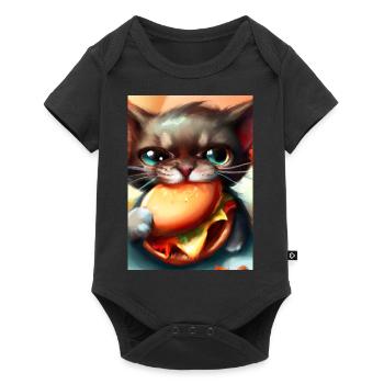 Katze frisst Burger - Baby Premium Kurzarmbody - Schwarz - Vorne