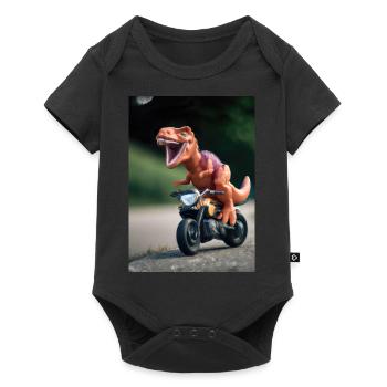 Dinosaurier auf Motorrad - Baby Premium Kurzarmbody - Schwarz - Vorne