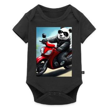 Motorrad-Panda - Baby Premium Kurzarmbody - Schwarz - Vorne