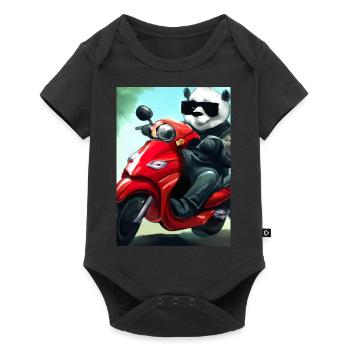 Motorrad-Panda - Baby Premium Kurzarmbody - Schwarz - Vorne