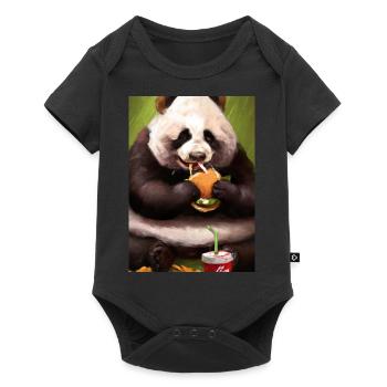 Panda isst Fast Food - Baby Premium Kurzarmbody - Schwarz - Vorne
