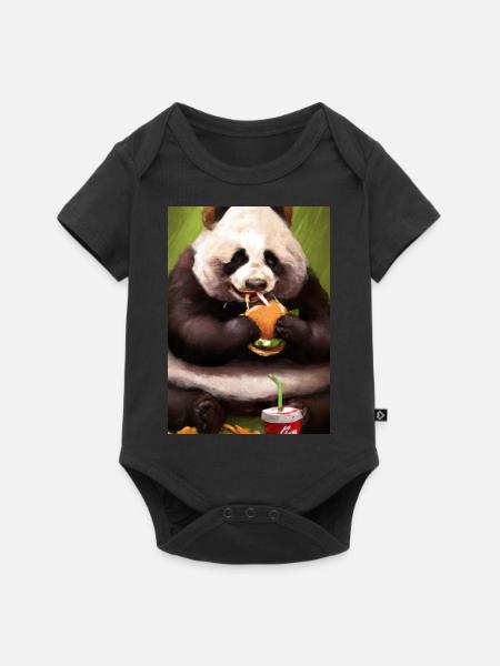 Panda isst Fast Food - Baby Premium Kurzarmbody - Schwarz