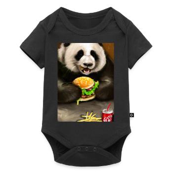Panda isst Fast Food - Baby Premium Kurzarmbody - Schwarz - Vorne