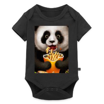 Panda isst Fast Food - Baby Premium Kurzarmbody - Schwarz - Vorne