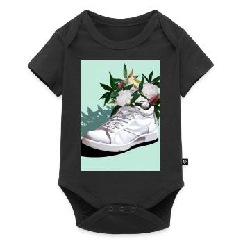 Sneaker mit Blumen - Baby Premium Kurzarmbody - Schwarz - Vorne