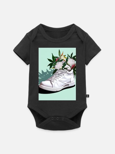 Sneaker mit Blumen - Baby Premium Kurzarmbody - Schwarz