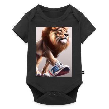 Löwe trägt Turnschuhe - Baby Premium Kurzarmbody - Schwarz - Vorne