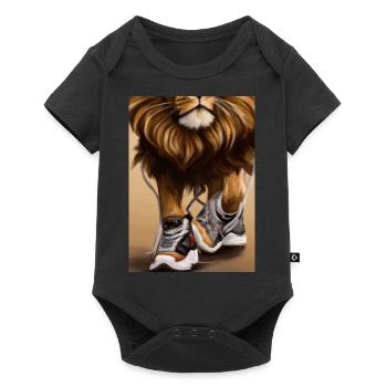 Löwe trägt Turnschuhe - Baby Premium Kurzarmbody - Schwarz - Vorne