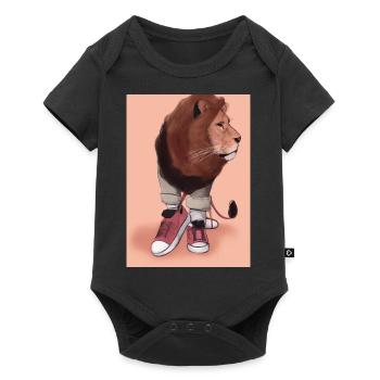 Löwe trägt Turnschuhe - Baby Premium Kurzarmbody - Schwarz - Vorne