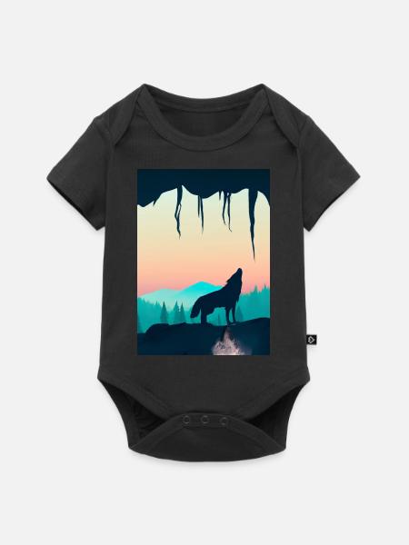 Wolf bei Nacht - Baby Premium Kurzarmbody - Schwarz