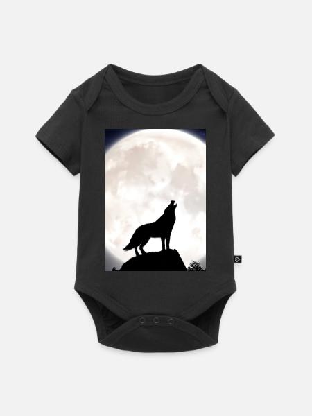 Wolf bei Nacht - Baby Premium Kurzarmbody - Schwarz