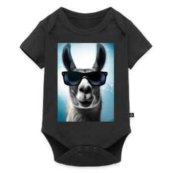 Lama mit Sonnenbrille - Baby Premium Kurzarmbody - Schwarz - Vorne