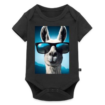 Lama mit Sonnenbrille - Baby Premium Kurzarmbody - Schwarz - Vorne