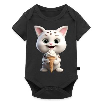 Katze mit Eis - Baby Premium Kurzarmbody - Schwarz - Vorne