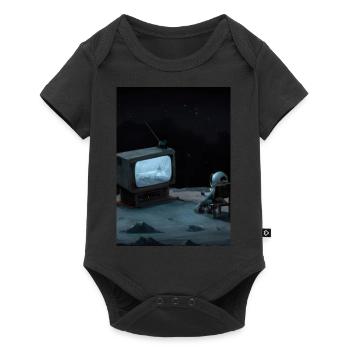 Astronaut sieht fern - Baby Premium Kurzarmbody - Schwarz - Vorne