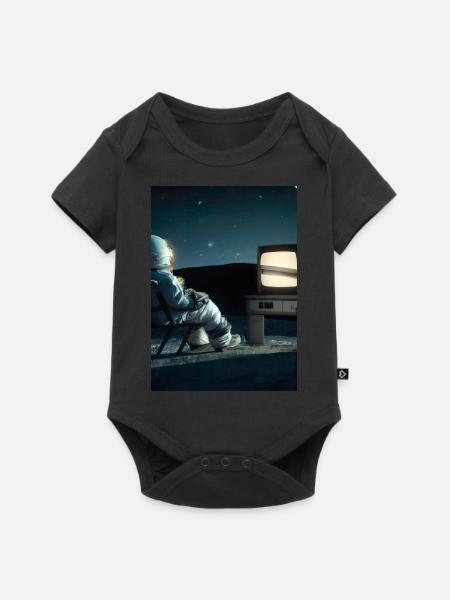 Astronaut sieht fern - Baby Premium Kurzarmbody - Schwarz