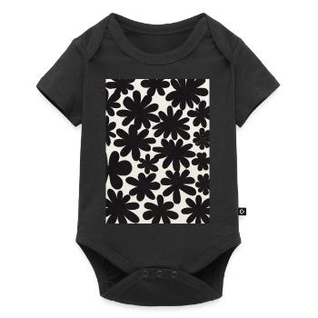Schwarze Blumen-Muster - Baby Premium Kurzarmbody - Schwarz - Vorne