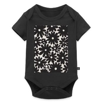 Schwarze Blumen-Muster - Baby Premium Kurzarmbody - Schwarz - Vorne