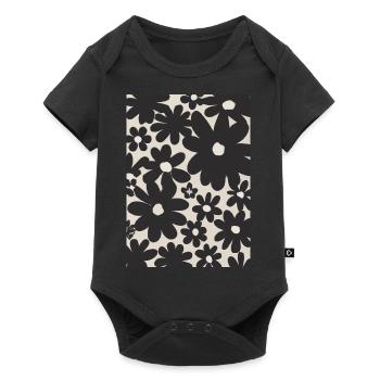 Schwarze Blumen-Muster - Baby Premium Kurzarmbody - Schwarz - Vorne